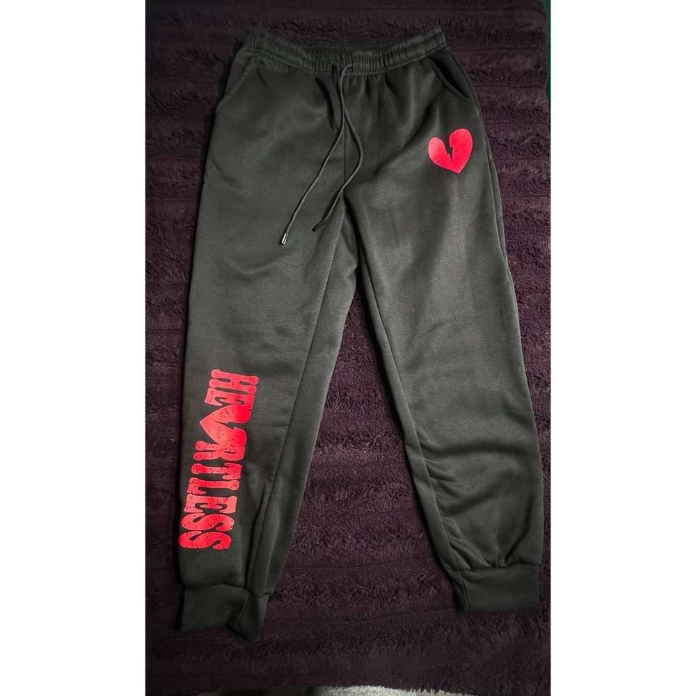 Men's Black Red Graphic Jogger Sweatpants Medium Drawstring Athletic Pants